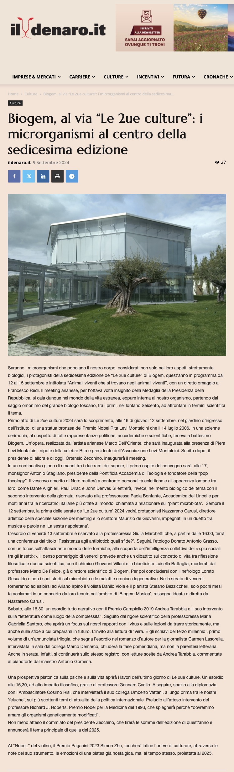 Biogem, al via “Le 2ue culture”: i microrganismi al centro della sedicesima edizione